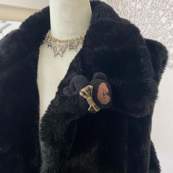 Vintage Casual Living Teddy Charm Thick Black Fuzzy Faux Fur Chunky Vest XL - Picture 3 of 8